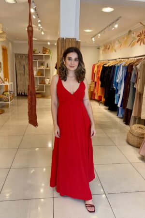 Vestido Longo Laço Vermelho