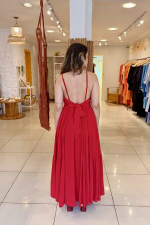 Vestido Longo Laço Vermelho